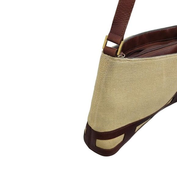 Etienne Aigner Crossbody Bag Country Cottage Core Basket Weave Leather Trim Tan - Picture 11 of 17